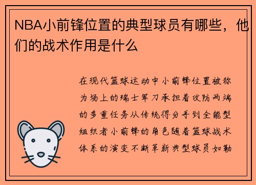 NBA小前锋位置的典型球员有哪些，他们的战术作用是什么